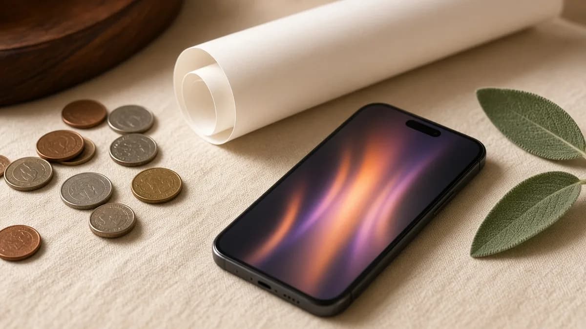 Coins, a curl of receipt paper, and a phone glowing with a vertical short.