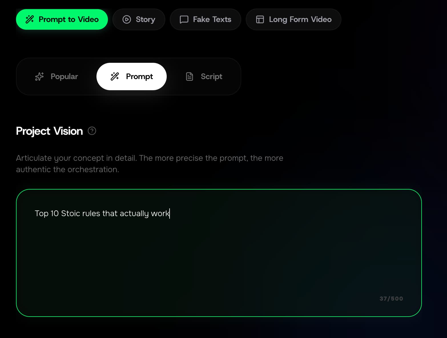 Screenshot showing AI Script Generator within the Viibeo AI Video Editor workflow