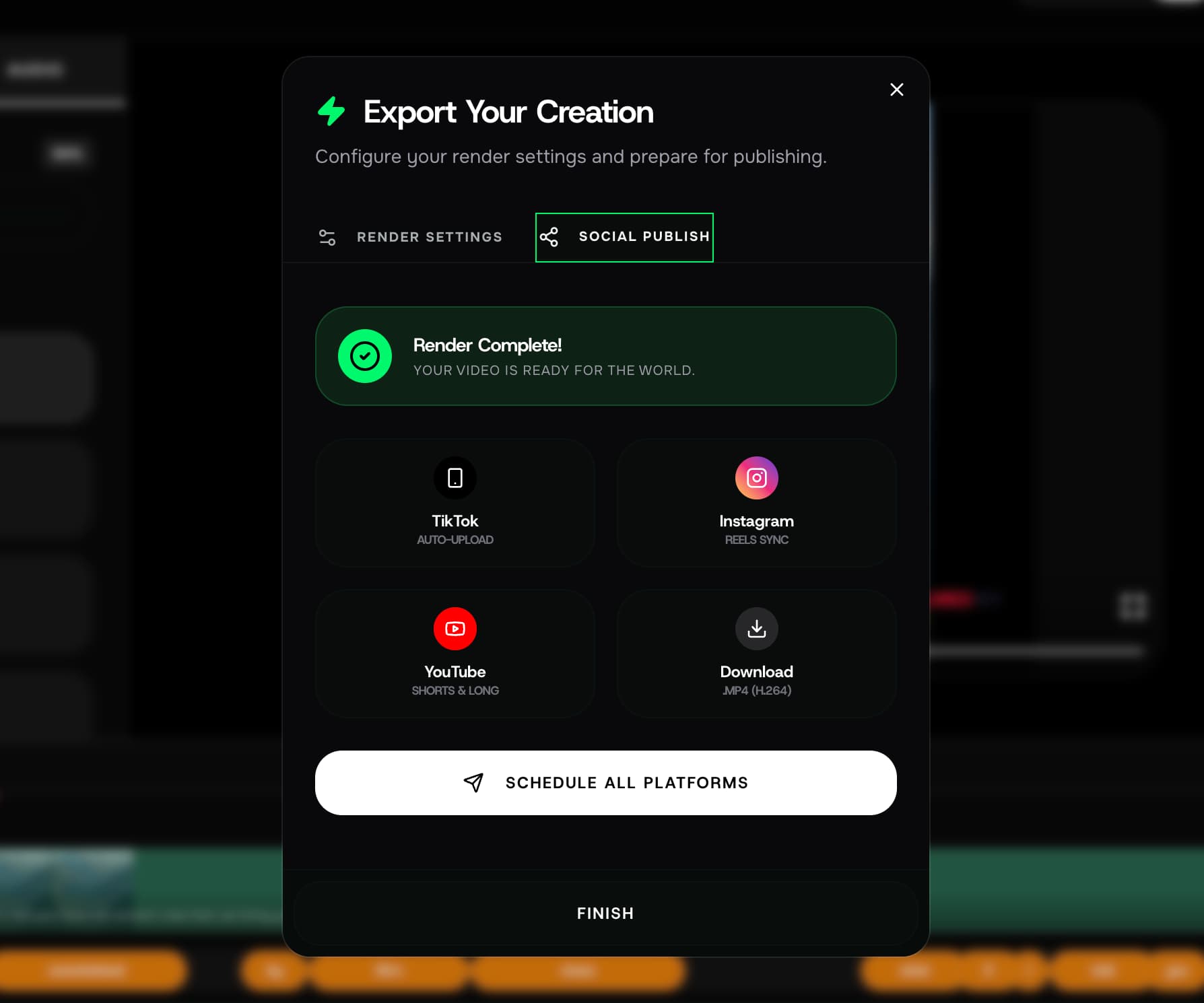 Screenshot showing Publish to Social Media within the Viibeo AI Video Editor workflow